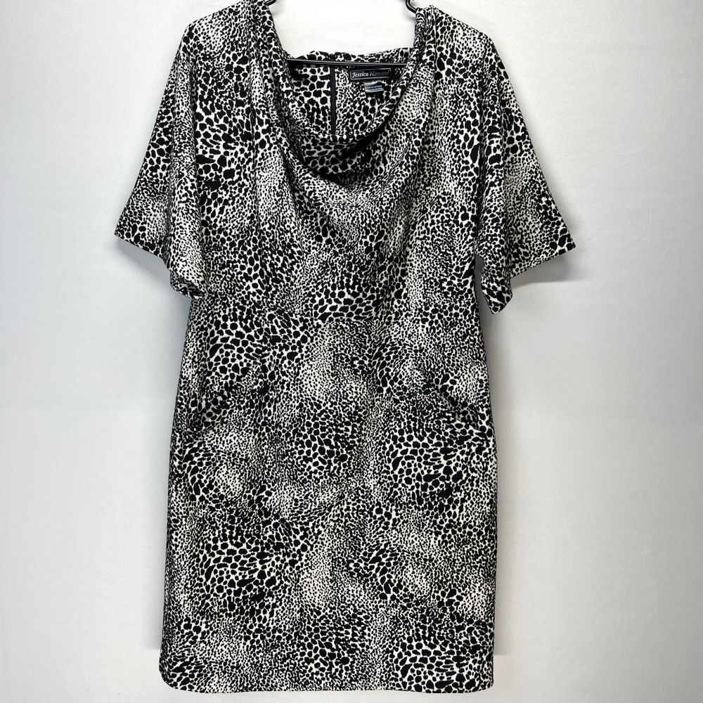 Jessica‎ Howard Animal Print Cowl Neck Knit Dress Leopard Pattern Women's 12